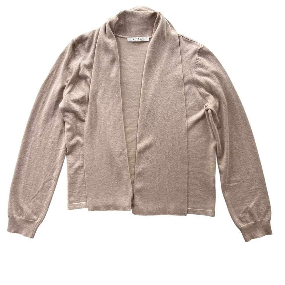 Cyrus Women S Beige Tan Shawl Collar Open Rayon Nylon Knit Sweater Cardigan Cozy